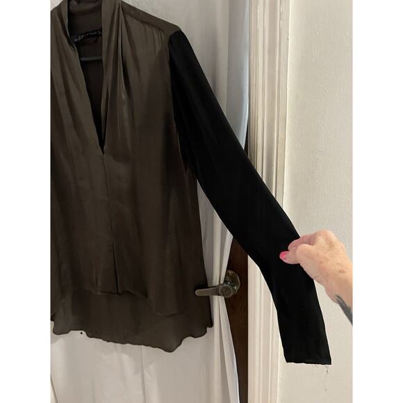 Zara Woman Green Black Silk Blend Tunic Semi Sheer Sz L - Picture 2 of 5